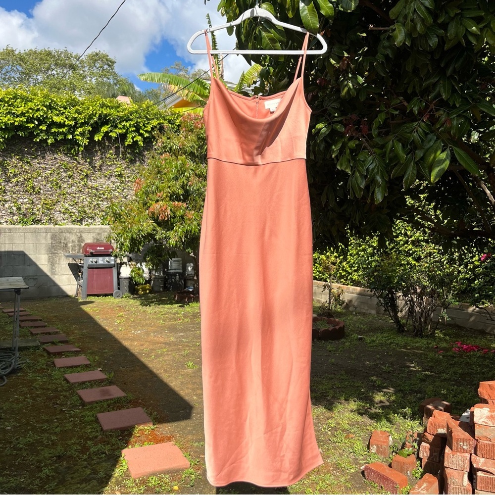 SACHIN & BABI pink coral salmon peach draped cowl neck sleeveless midi maxi gown